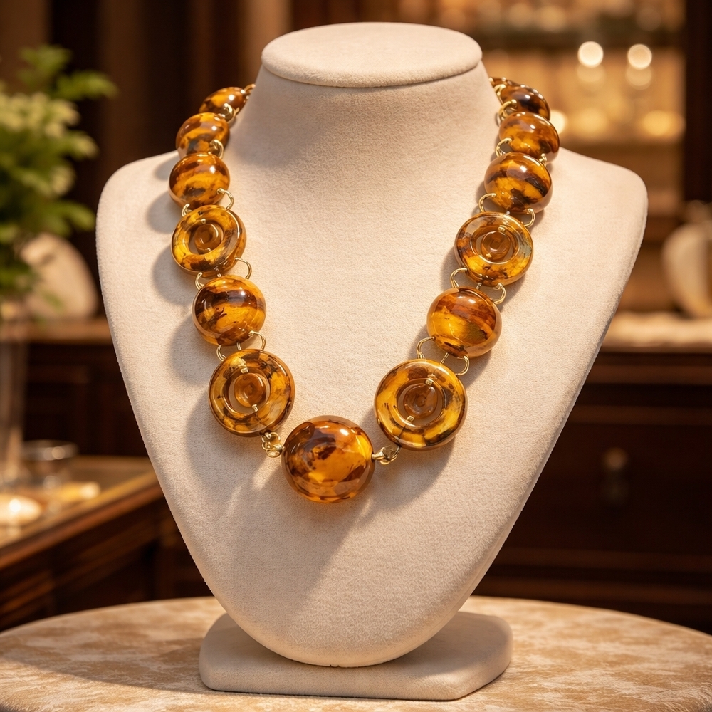 Vintage Amber Phenolic Resin Beaded   Necklace